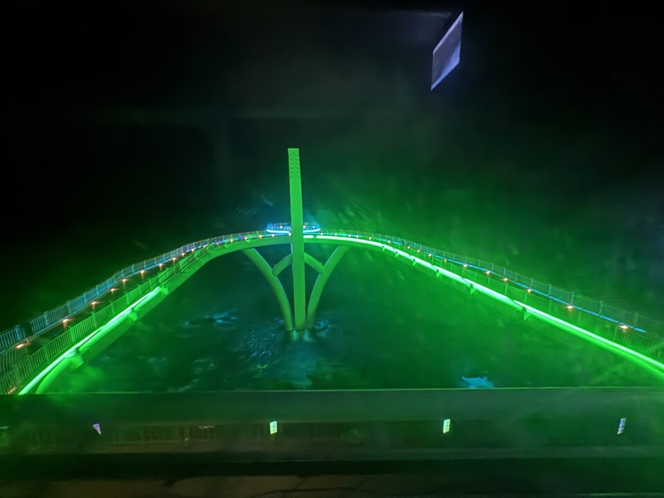 ライトアップされた夜の海岸線